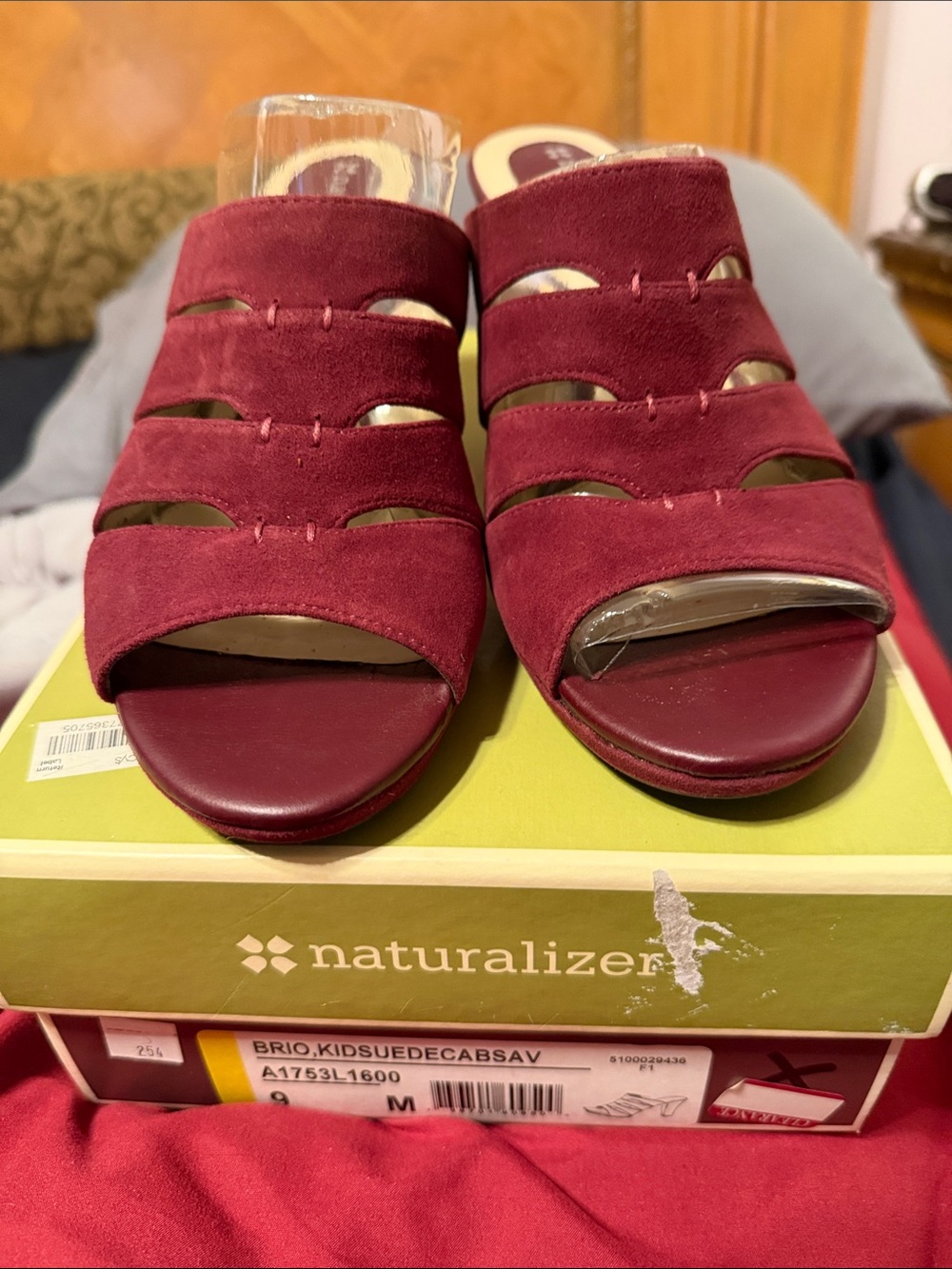 Naturalizer Brio Open-Toe Suede Mules in Burgundy